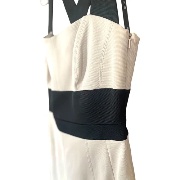 NWT‎ Karen Millen Midi Sheath Pencil Dress Cross Back Bodycon Ribbed Nude 6 - Picture 10 of 16